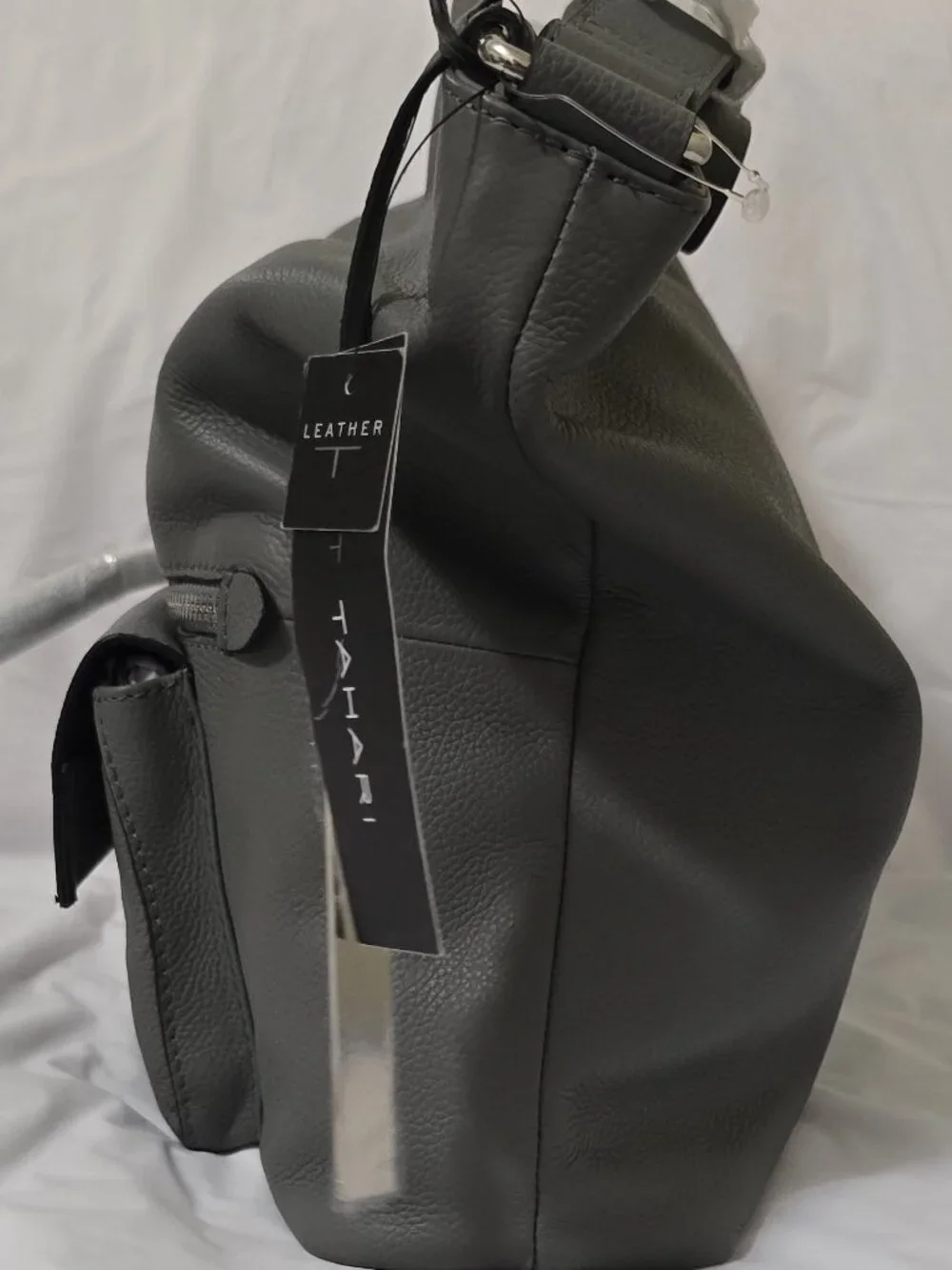 Tahari Riley Hobo Bag NWT Gray Pebbled Leather Crossbody Shoulder Purse New